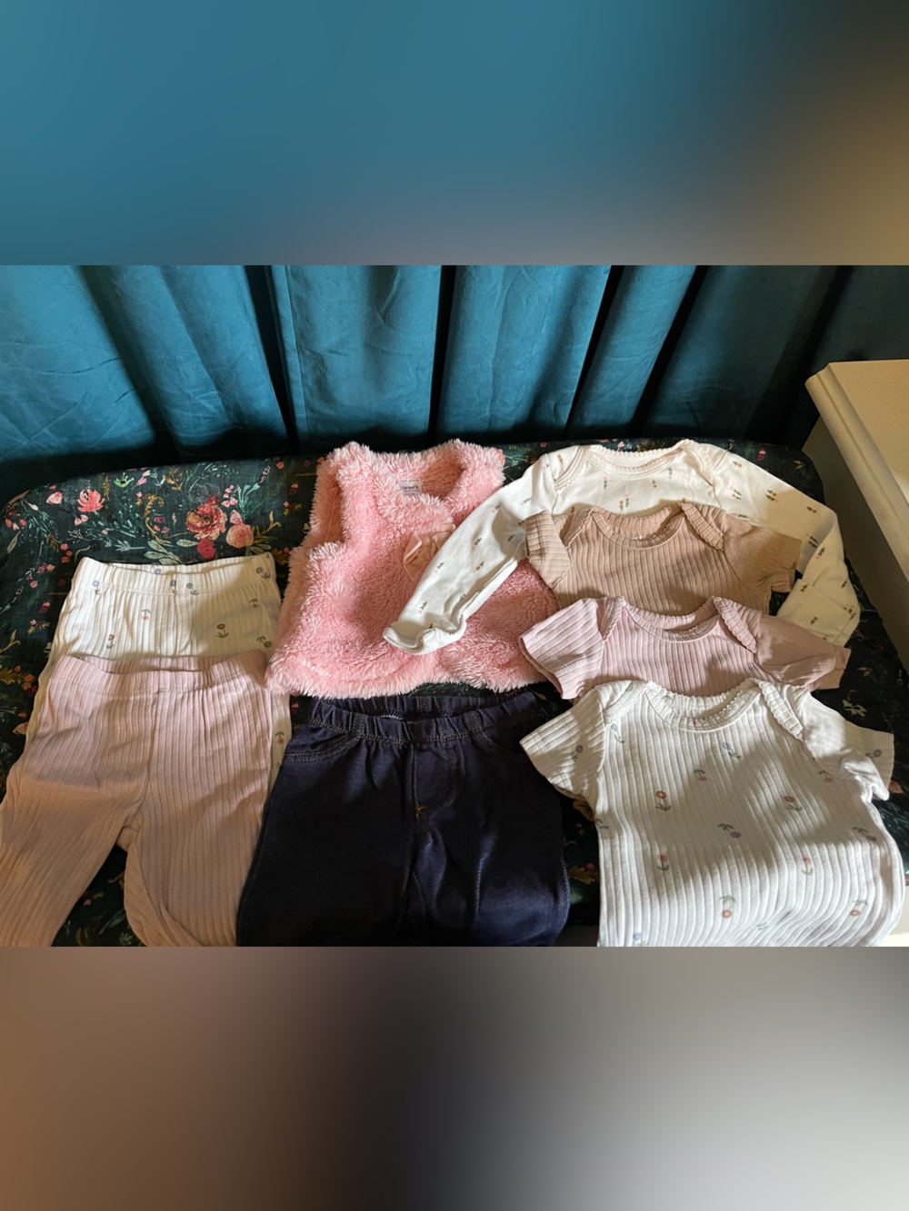 Carters Set pink and white with faux fur vest